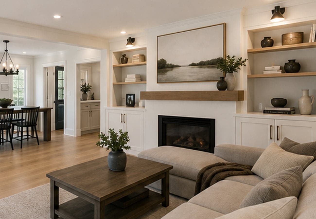 Open renovated living area with cleaner room flow